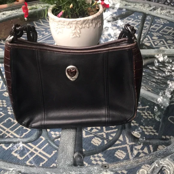 Sac à Main Brighton - Cuir Noir Et Marron - Taille Moyenne